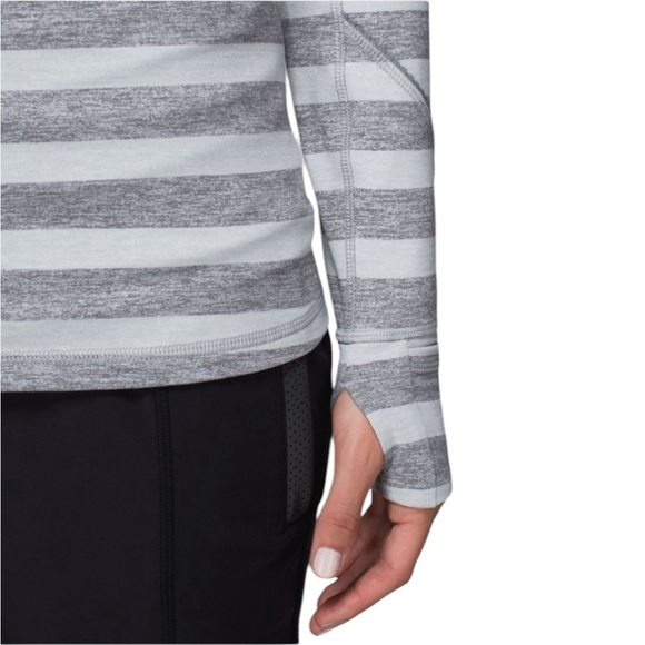 Lululemon Race Your Pace 1/2 Zip in Marshmallow Stripe Heathered Slate Size 4 - Picture 7 of 16